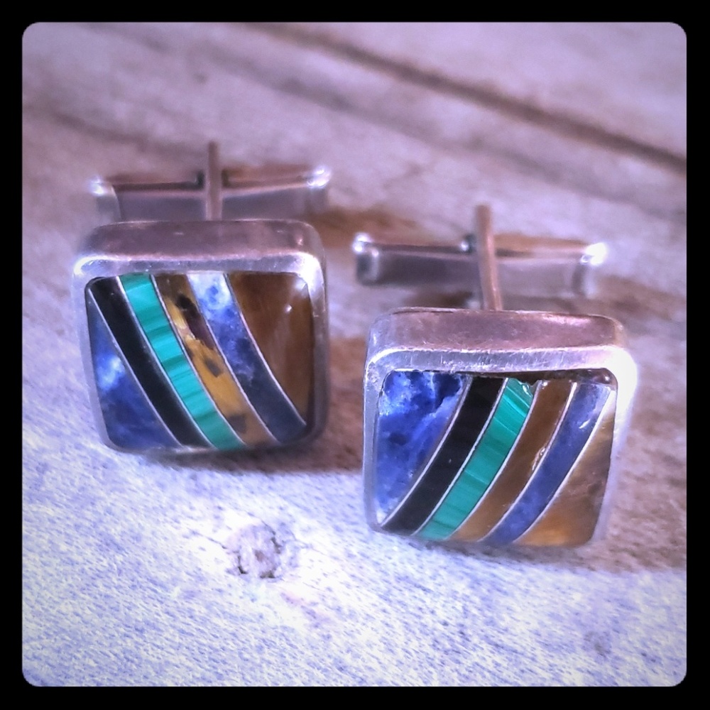Vintage Silver and Precious Stone Cufflinks